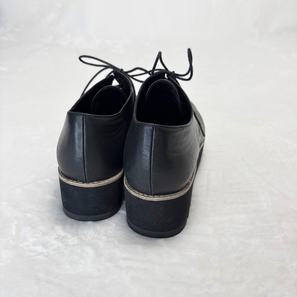 Eileen Fisher Eddy Black Leather Platform Oxford Shoes 11 Dark Academia Chunky - Picture 4 of 10